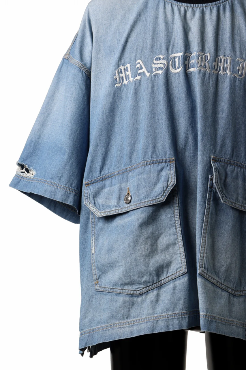 mastermind JAPAN DISTRESSED SS PULLOVER DENIM SHIRT (INDIGO) - Image 9