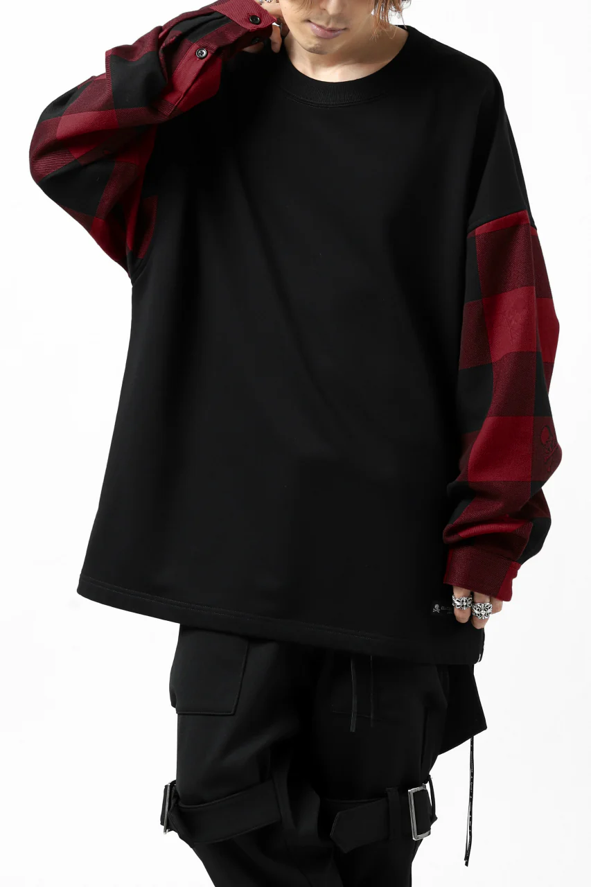 mastermind JAPAN DOCKING OVER TOPS / SWEAT+BLOCK CHECK (BLACK RED) - Image 10