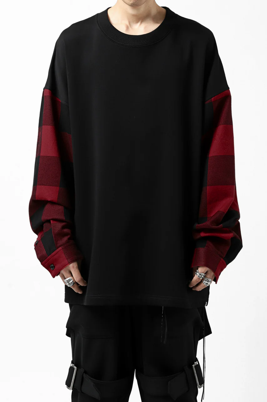 mastermind JAPAN DOCKING OVER TOPS / SWEAT+BLOCK CHECK (BLACK RED) - Image 3
