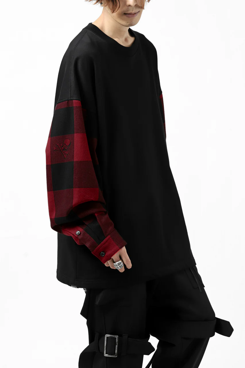 mastermind JAPAN DOCKING OVER TOPS / SWEAT+BLOCK CHECK (BLACK RED) - Image 4