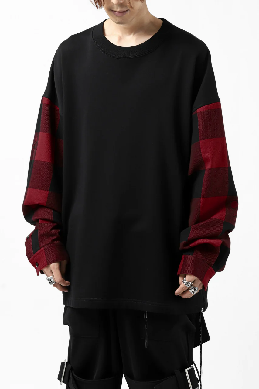 mastermind JAPAN DOCKING OVER TOPS / SWEAT+BLOCK CHECK (BLACK RED) - Image 5