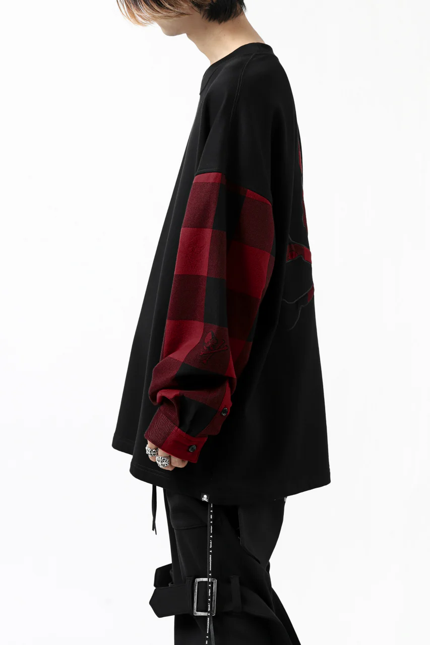 mastermind JAPAN DOCKING OVER TOPS / SWEAT+BLOCK CHECK (BLACK RED) - Image 6