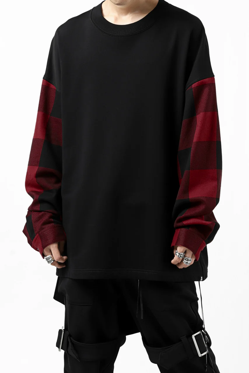 mastermind JAPAN DOCKING OVER TOPS / SWEAT+BLOCK CHECK (BLACK RED) - Image 7