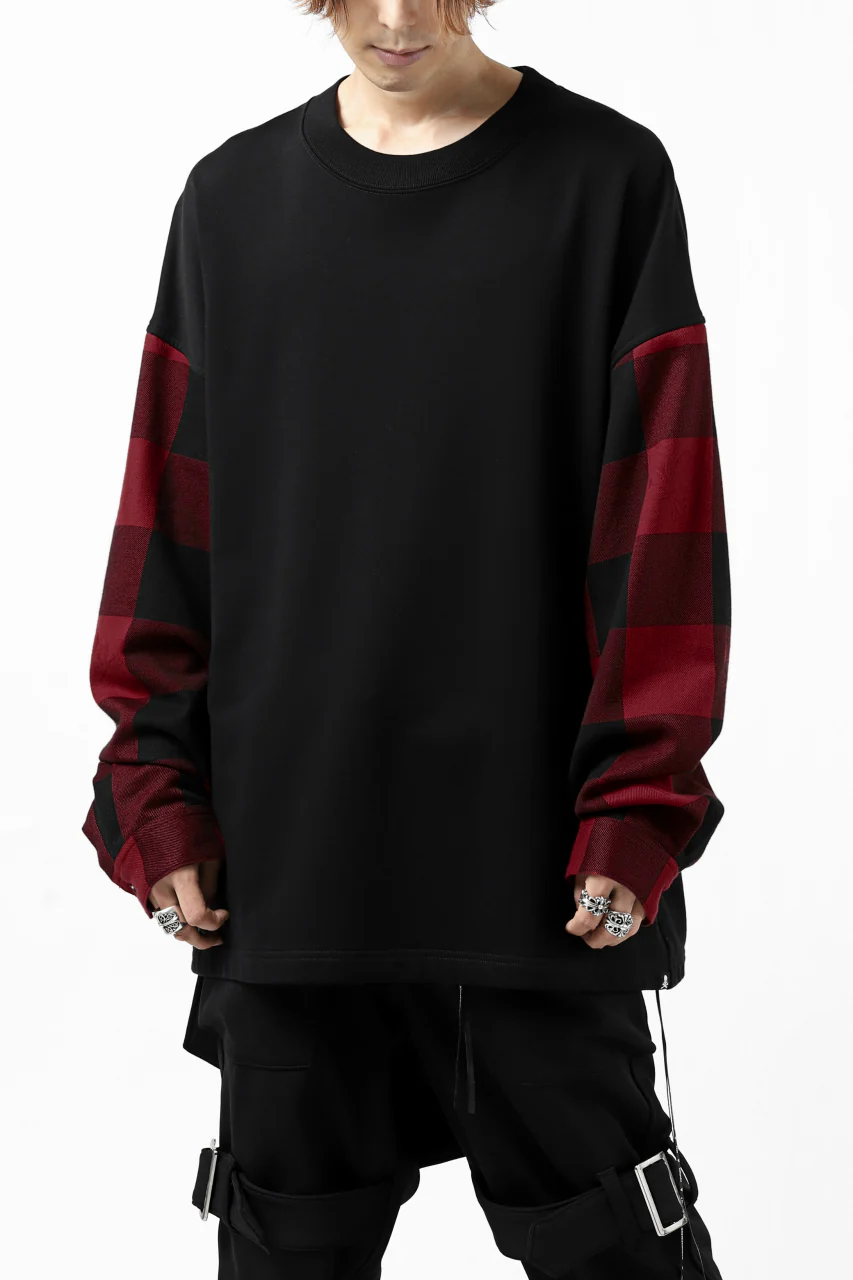 mastermind JAPAN DOCKING OVER TOPS / SWEAT+BLOCK CHECK (BLACK RED) - Image 8