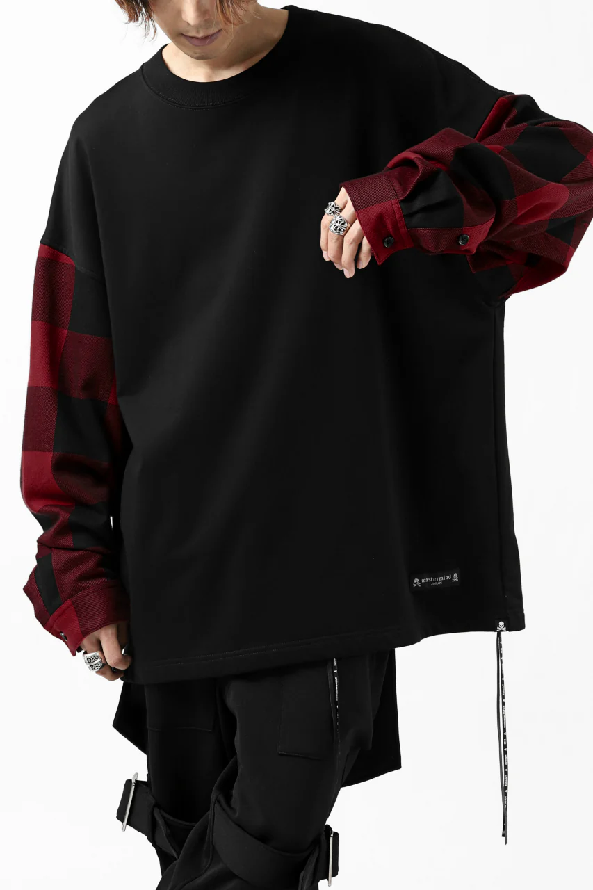 mastermind JAPAN DOCKING OVER TOPS / SWEAT+BLOCK CHECK (BLACK RED) - Image 9