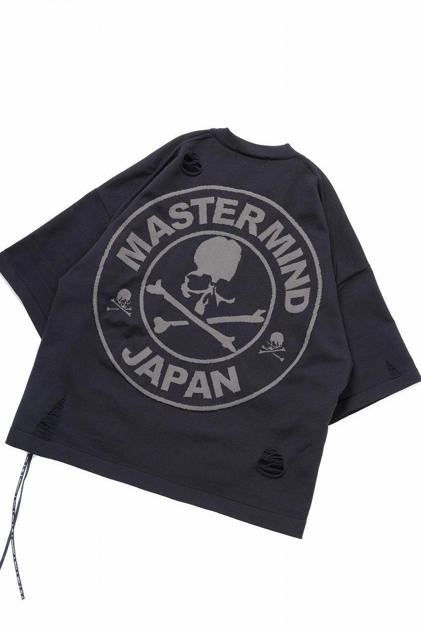 mastermind JAPAN INTARSIA SS KNIT SWEATER / OVERSIZED (BLACK) - Image 2