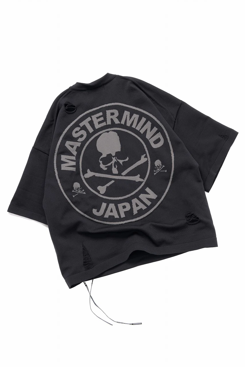 mastermind JAPAN INTARSIA SS KNIT SWEATER / OVERSIZED (BLACK) - Image 3