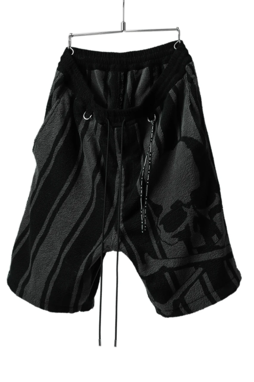 mastermind JAPAN STRIPED SHORT PANTS / PILE JERSEY (BLACK x GREY) - Image 3