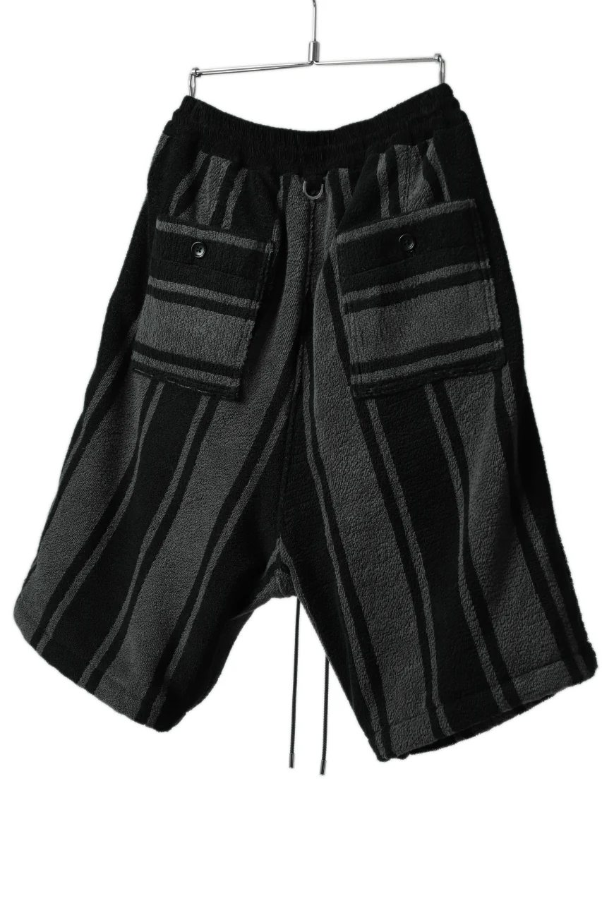 mastermind JAPAN STRIPED SHORT PANTS / PILE JERSEY (BLACK x GREY) - Image 4