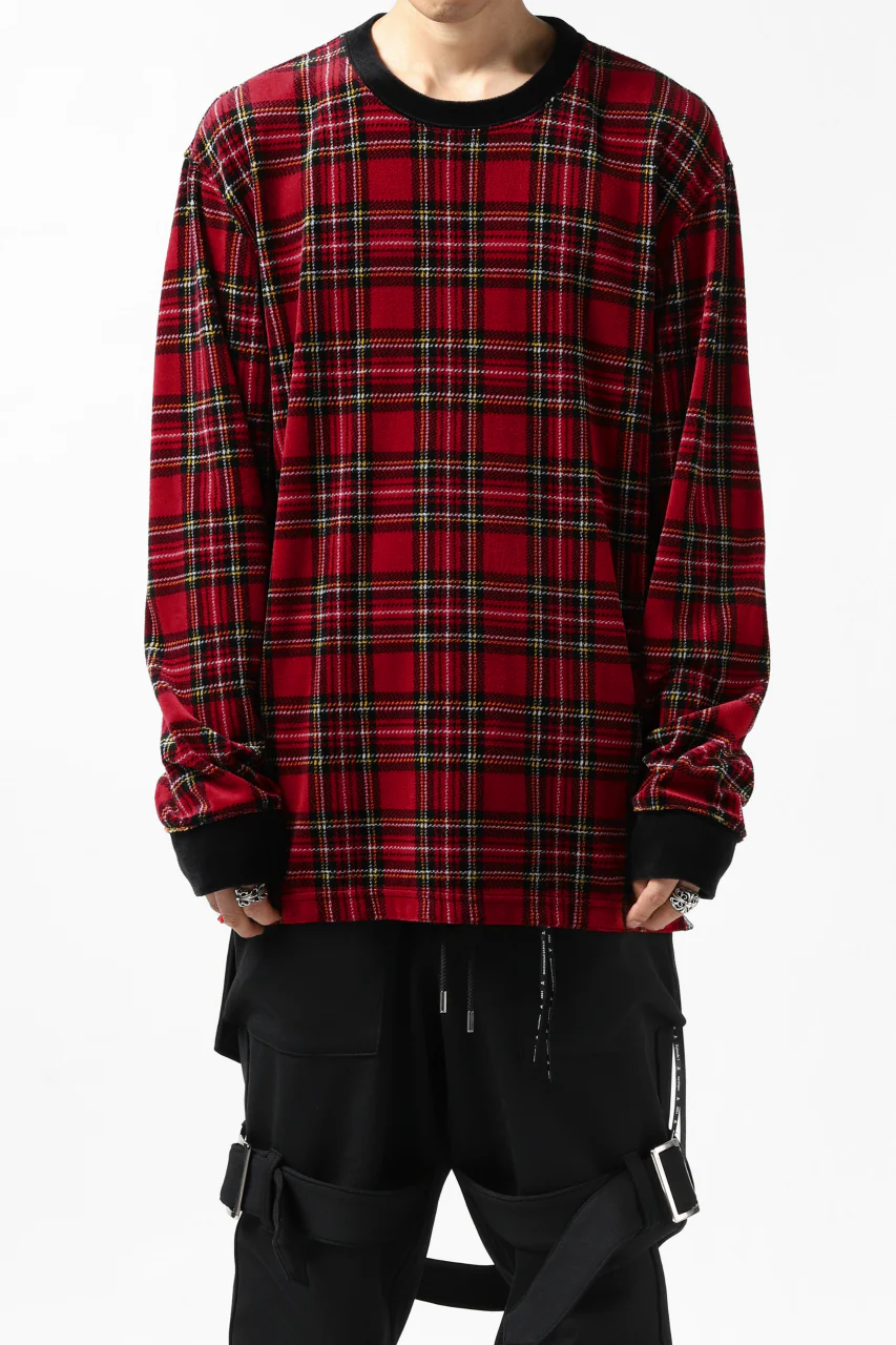 mastermind JAPAN TARTAN CHECK LS TOPS / JACQUARD VELOUR (RED) - Image 3