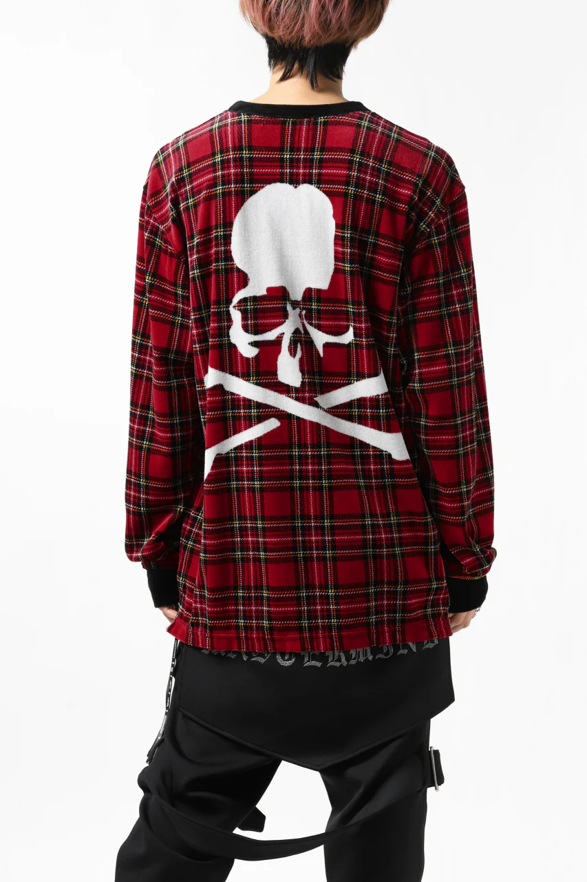mastermind JAPAN TARTAN CHECK LS TOPS / JACQUARD VELOUR (RED) - Image 4