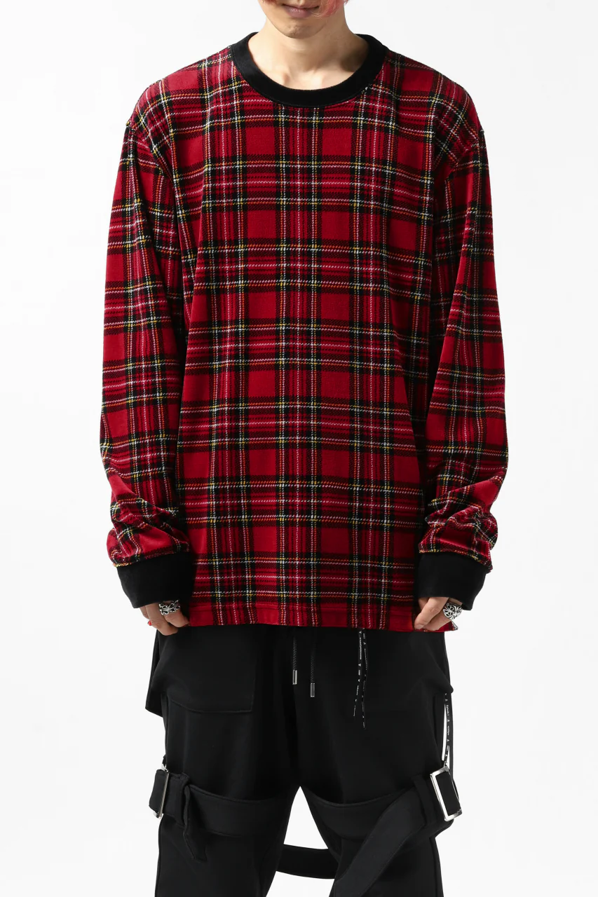 mastermind JAPAN TARTAN CHECK LS TOPS / JACQUARD VELOUR (RED) - Image 5