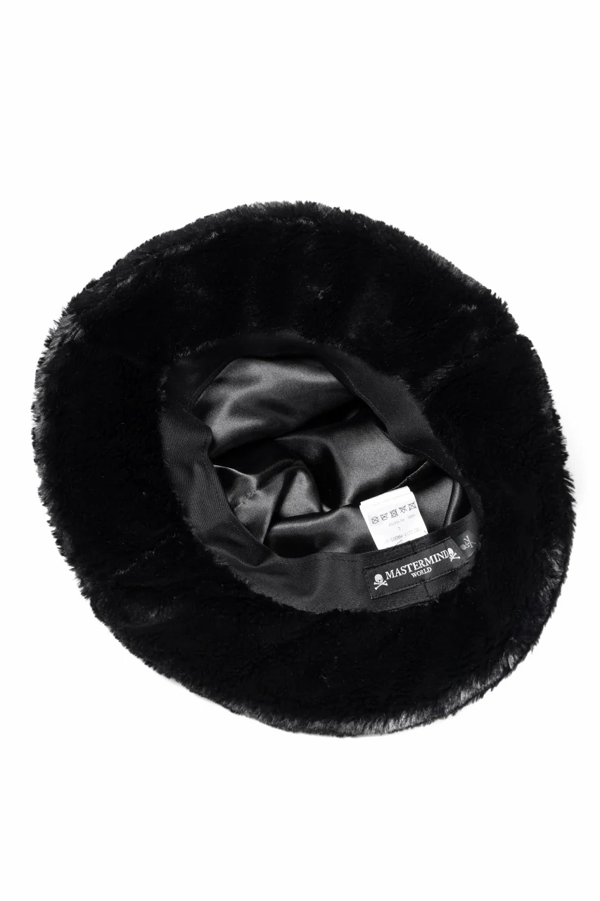 mastermind WORLD BUCKET HAT / FAUX FIR (BLACK) - Image 5