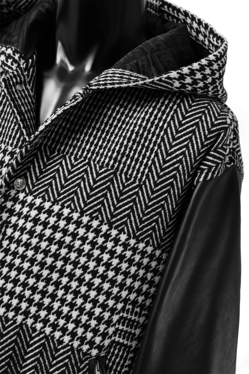 mastermind WORLD HOODED VARSITY JACKET / CASHMERE + LAMB LEATHER + PRIMALOFT (BLACK PLAID) - Image 20