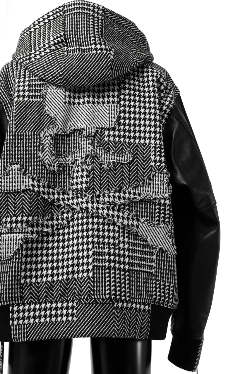 mastermind WORLD HOODED VARSITY JACKET / CASHMERE + LAMB LEATHER + PRIMALOFT (BLACK PLAID) - Image 28
