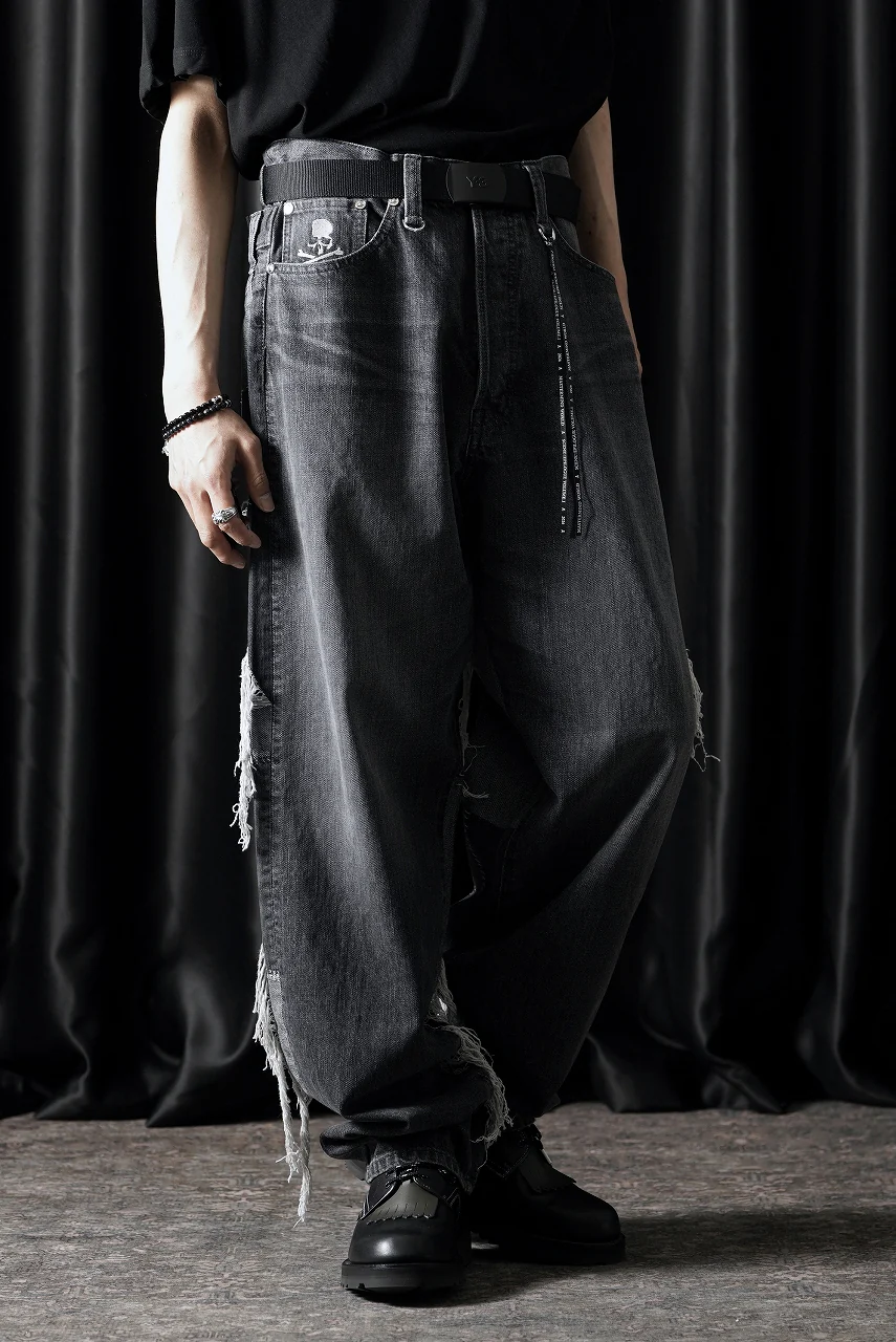 MASTERMIND WORLD PATCHWORK JACQUARD STRAIGHT DENIM PANTS (BLACK) - Image 4