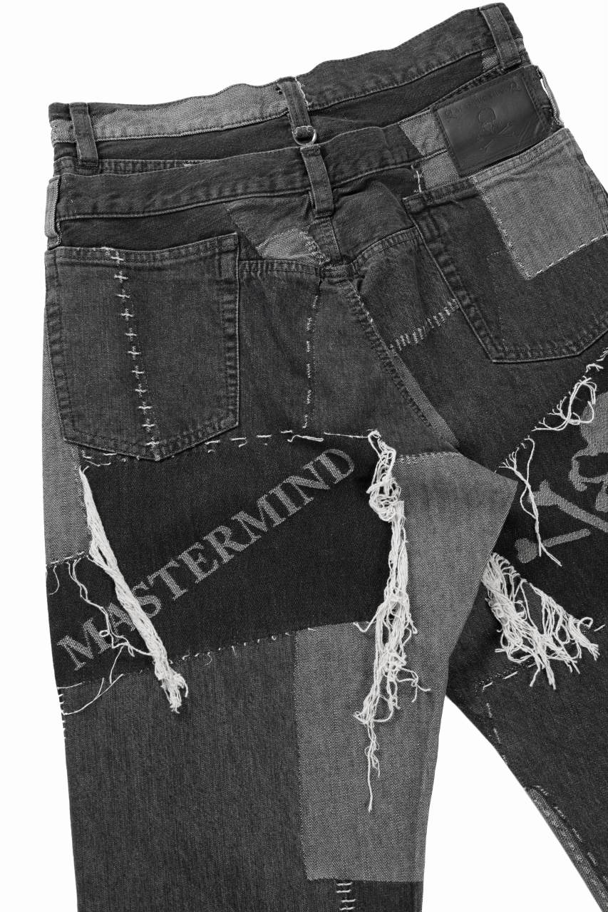 MASTERMIND WORLD PATCHWORK JACQUARD STRAIGHT DENIM PANTS (BLACK) - Image 9