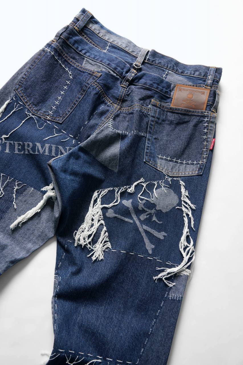 MASTERMIND WORLD PATCHWORK JACQUARD STRAIGHT DENIM PANTS (INDIGO) - Image 12