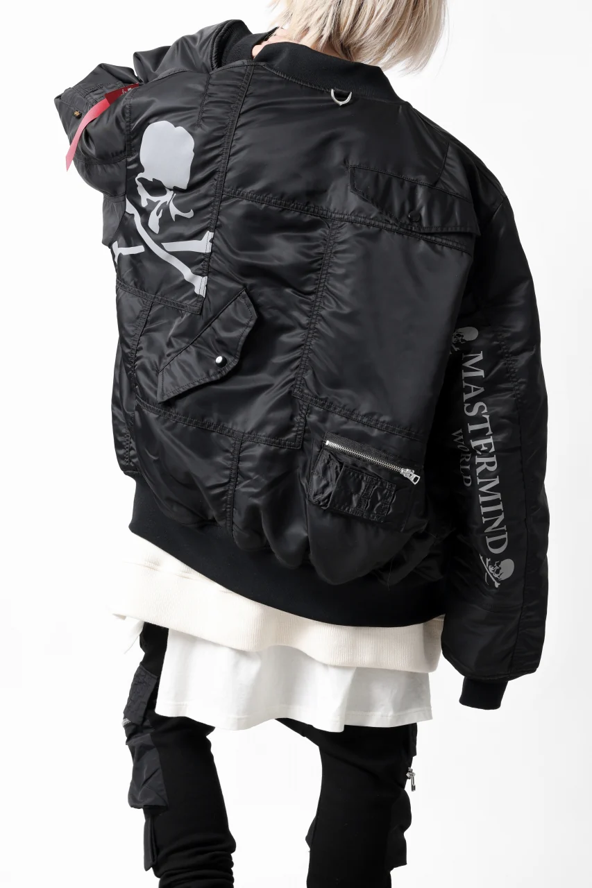 mastermind WORLD x ALPHA INDUSTRIES RIVERSIBLE MA-1 JACKET - CRAZY PANELED (BLACK) - Image 3