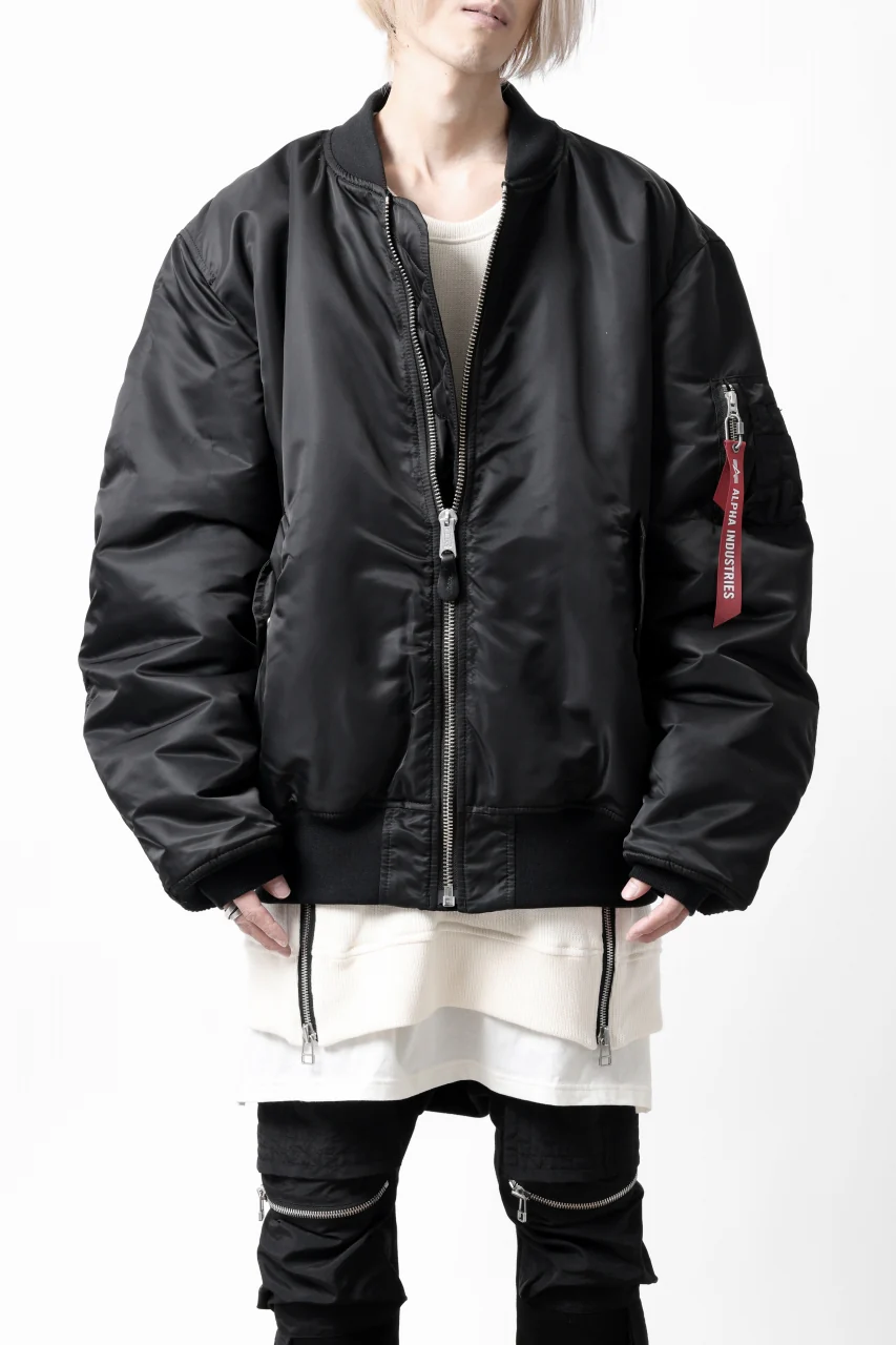 mastermind WORLD x ALPHA INDUSTRIES RIVERSIBLE MA-1 JACKET - CRAZY PANELED (BLACK) - Image 4