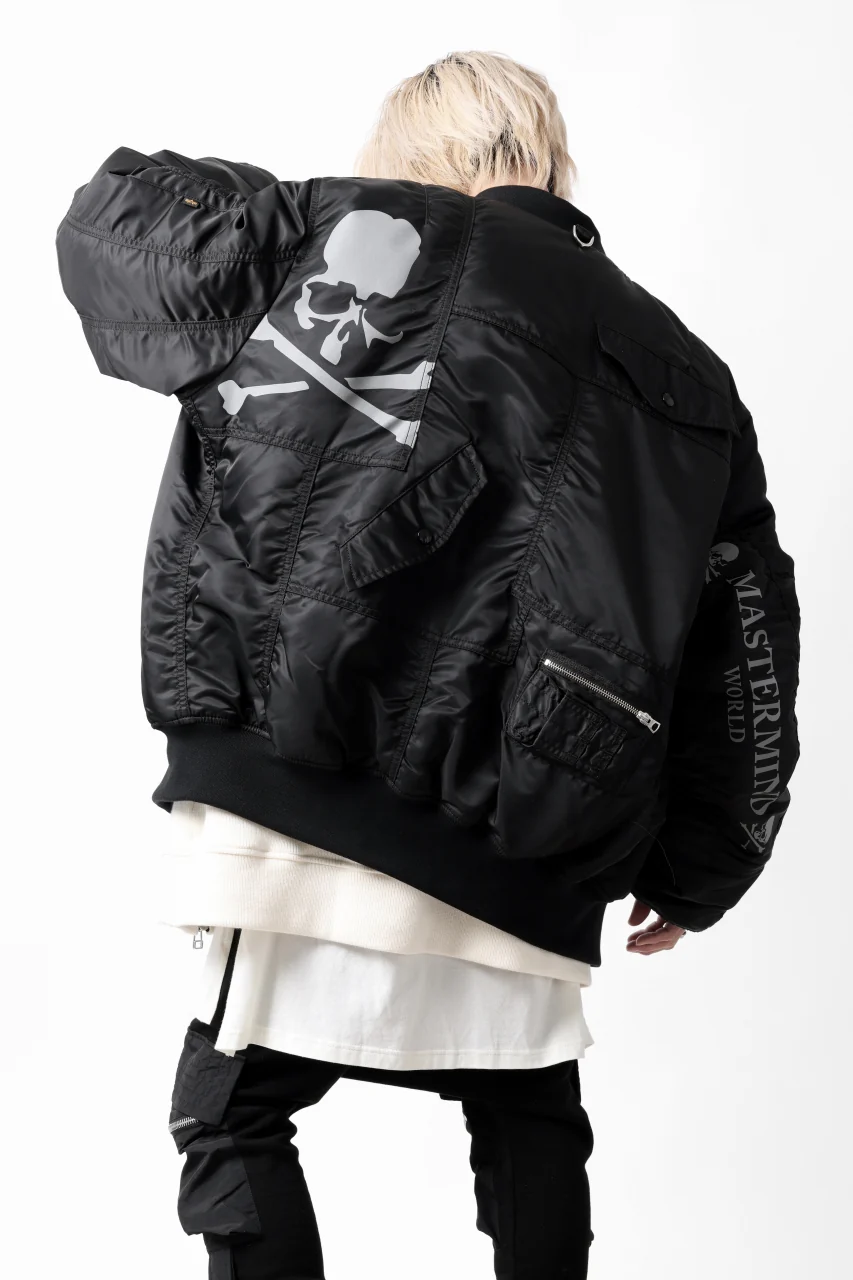 mastermind WORLD x ALPHA INDUSTRIES RIVERSIBLE MA-1 JACKET - CRAZY PANELED (BLACK) - Image 7
