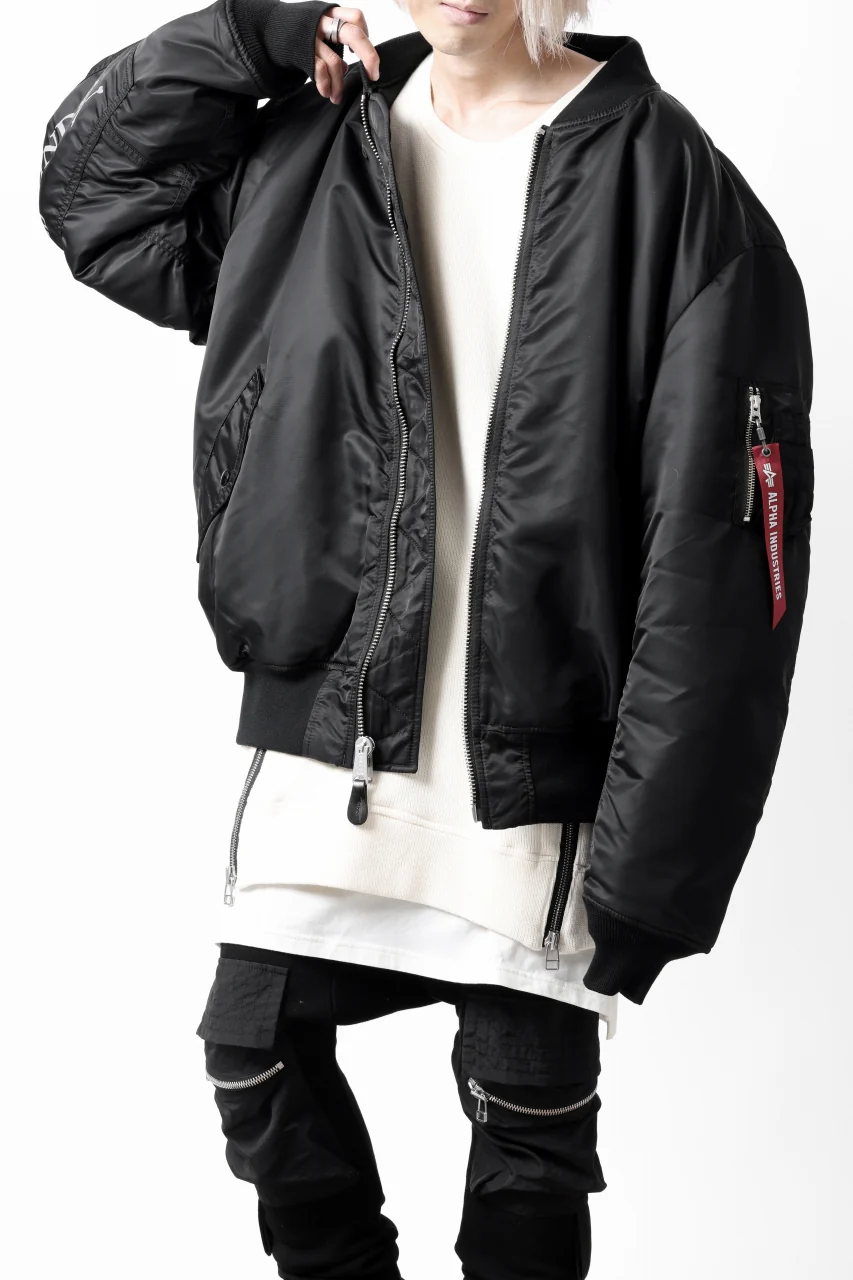 mastermind WORLD x ALPHA INDUSTRIES RIVERSIBLE MA-1 JACKET - CRAZY PANELED (BLACK) - Image 8