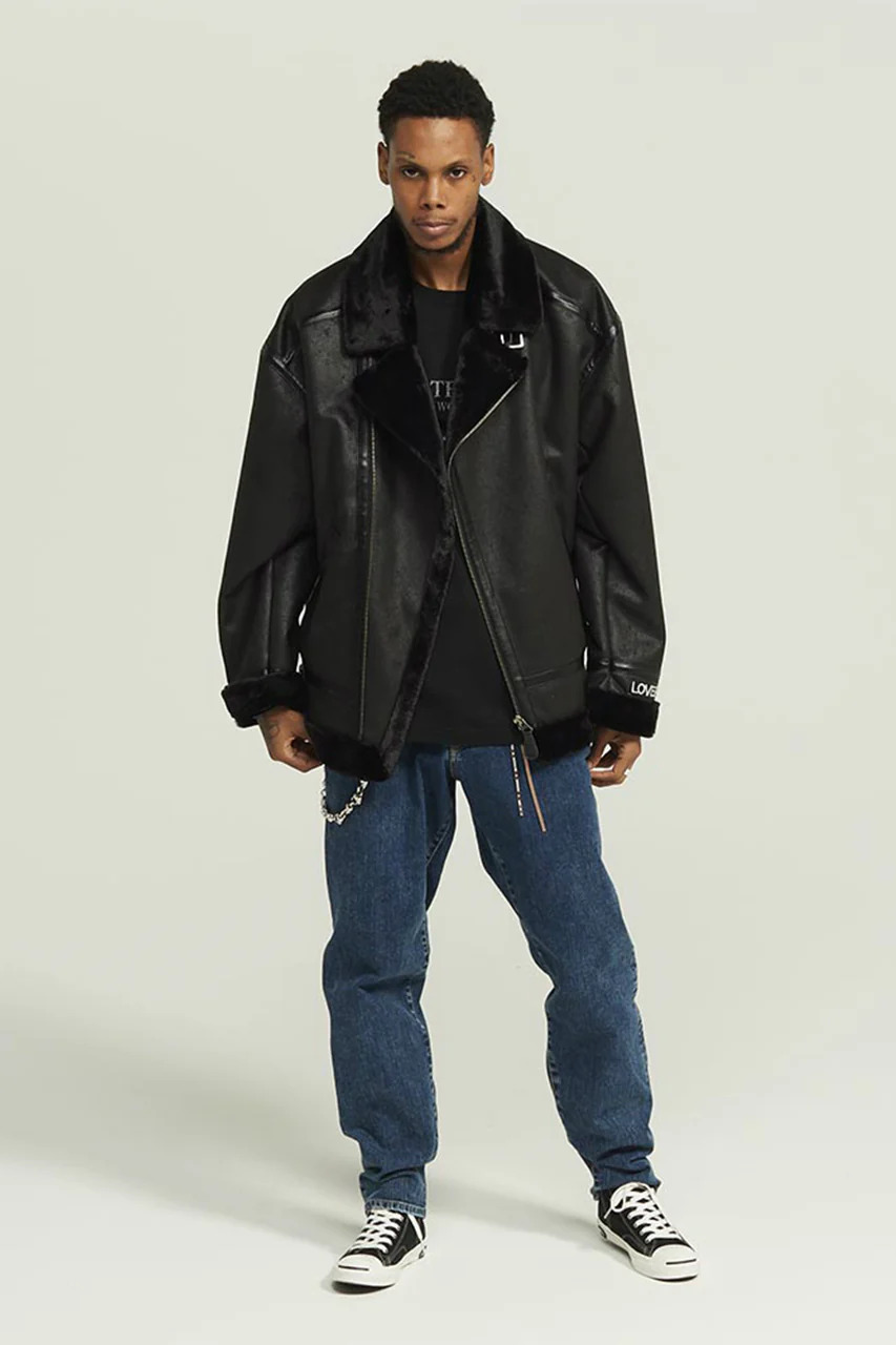 mastermind WORLD x ALPHA INDUSTRIES SYNTHETIC MOUTON HEAVY JACKET (BLACK) - Image 3