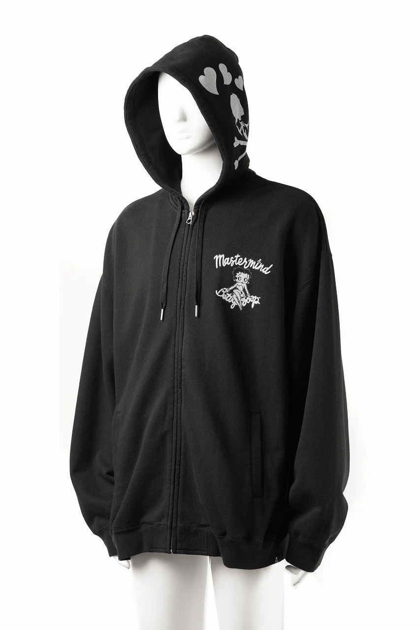 MASTERMIND WORLD x BETTY BOOP™︎ ZIP UP HOODIE / BOXY FIT (MONOCHROME) - Image 3