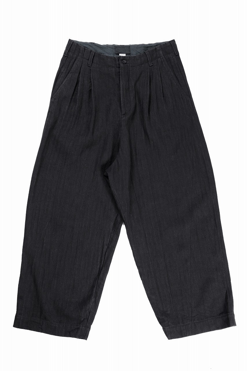 N/07 2 TUCKS WIDE TAPERED TROUSERS / HERRING BONE (GARMENT DYED) (BLACK)