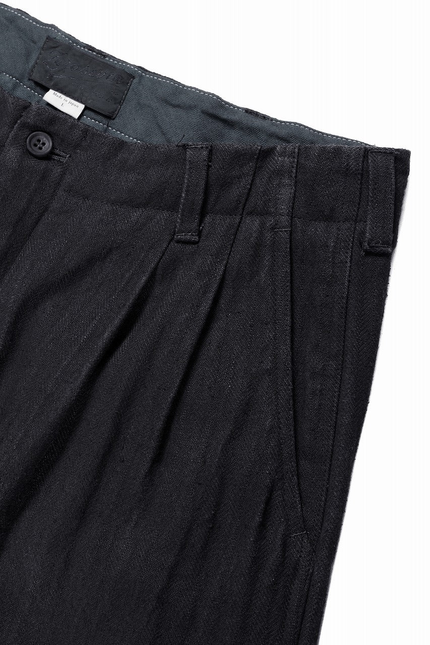 N/07 2 TUCKS WIDE TAPERED TROUSERS / HERRING BONE (GARMENT DYED) (BLACK) - Image 10