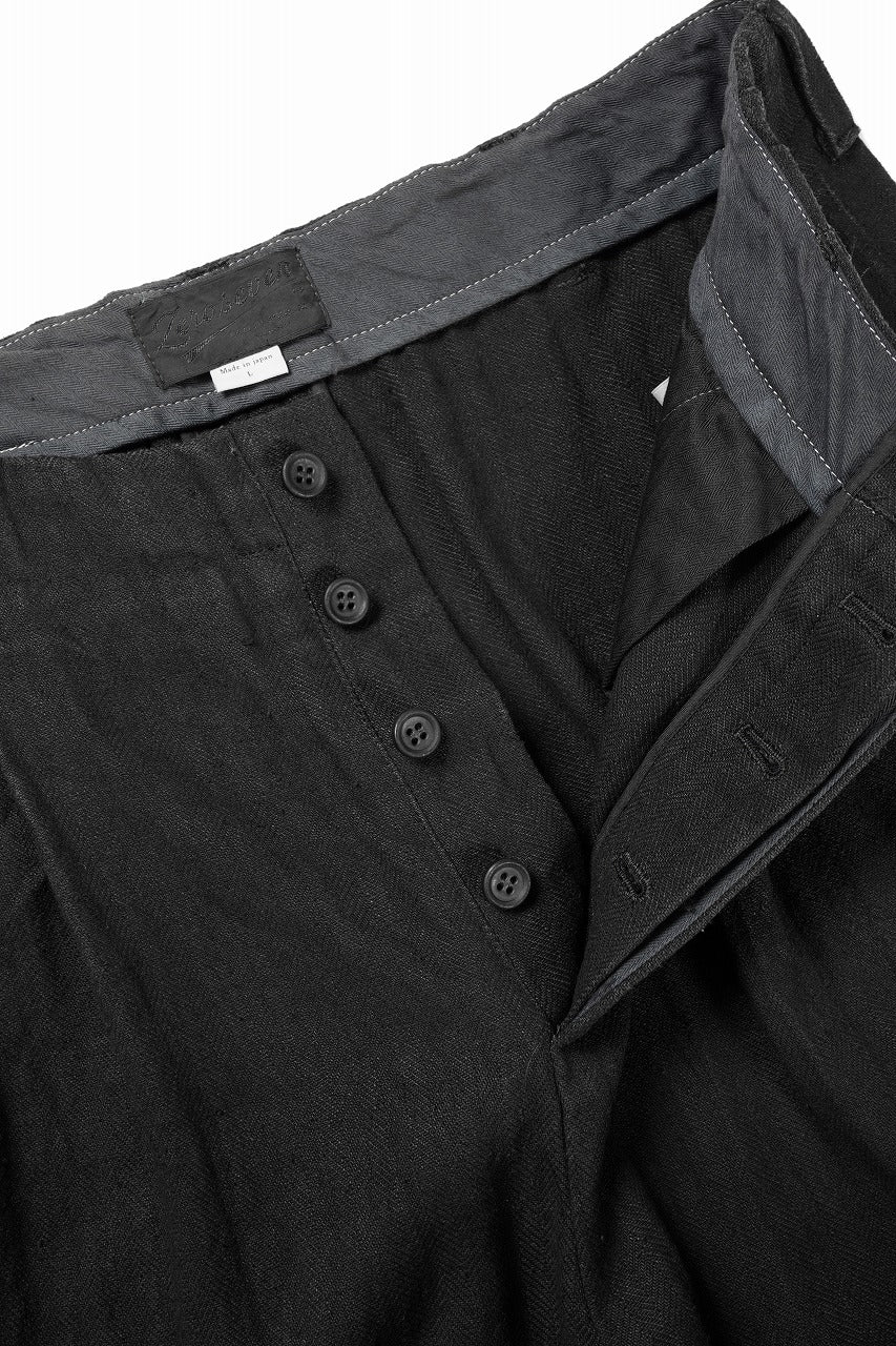N/07 2 TUCKS WIDE TAPERED TROUSERS / HERRING BONE (GARMENT DYED) (BLACK) - Image 11