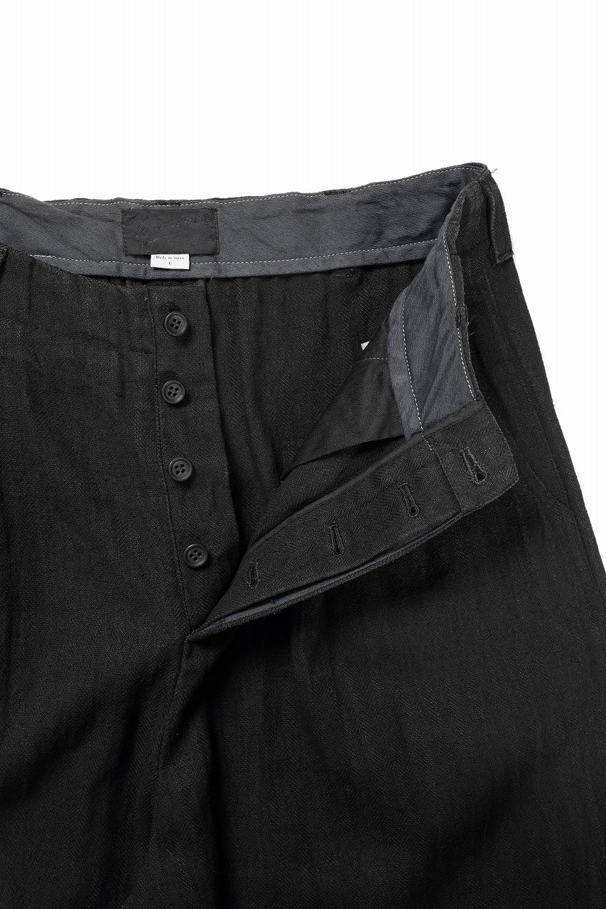 N/07 2 TUCKS WIDE TAPERED TROUSERS / HERRING BONE (GARMENT DYED) (BLACK) - Image 12
