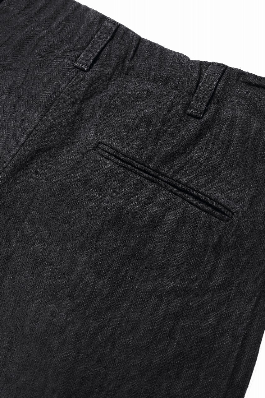 N/07 2 TUCKS WIDE TAPERED TROUSERS / HERRING BONE (GARMENT DYED) (BLACK) - Image 16