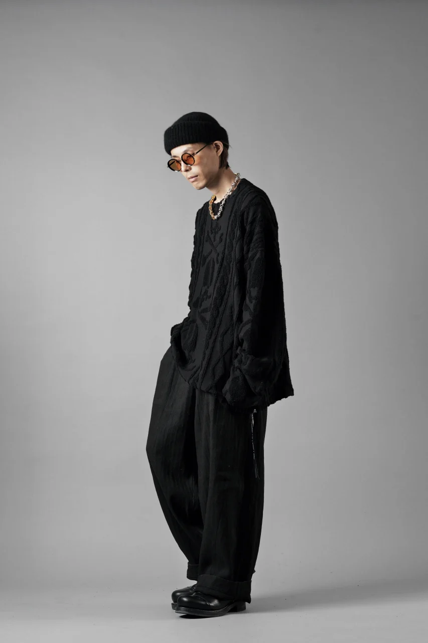N/07 2 TUCKS WIDE TAPERED TROUSERS / HERRING BONE (GARMENT DYED) (BLACK) - Image 22
