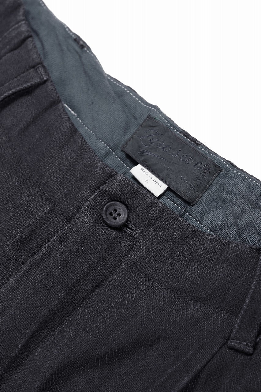 N/07 2 TUCKS WIDE TAPERED TROUSERS / HERRING BONE (GARMENT DYED) (BLACK) - Image 9