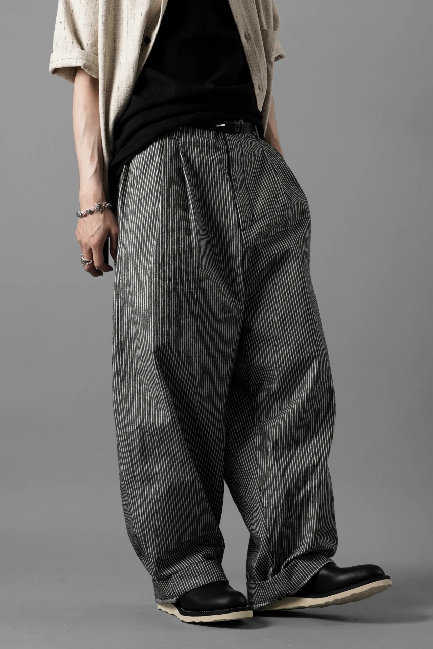 N/07 2TUCKS WIDE TAPERED TROUSERS / SELVEDGE HICKORY STRIPES DENIM (ONE WASHED) (BLACK x WHITE) - Image 19