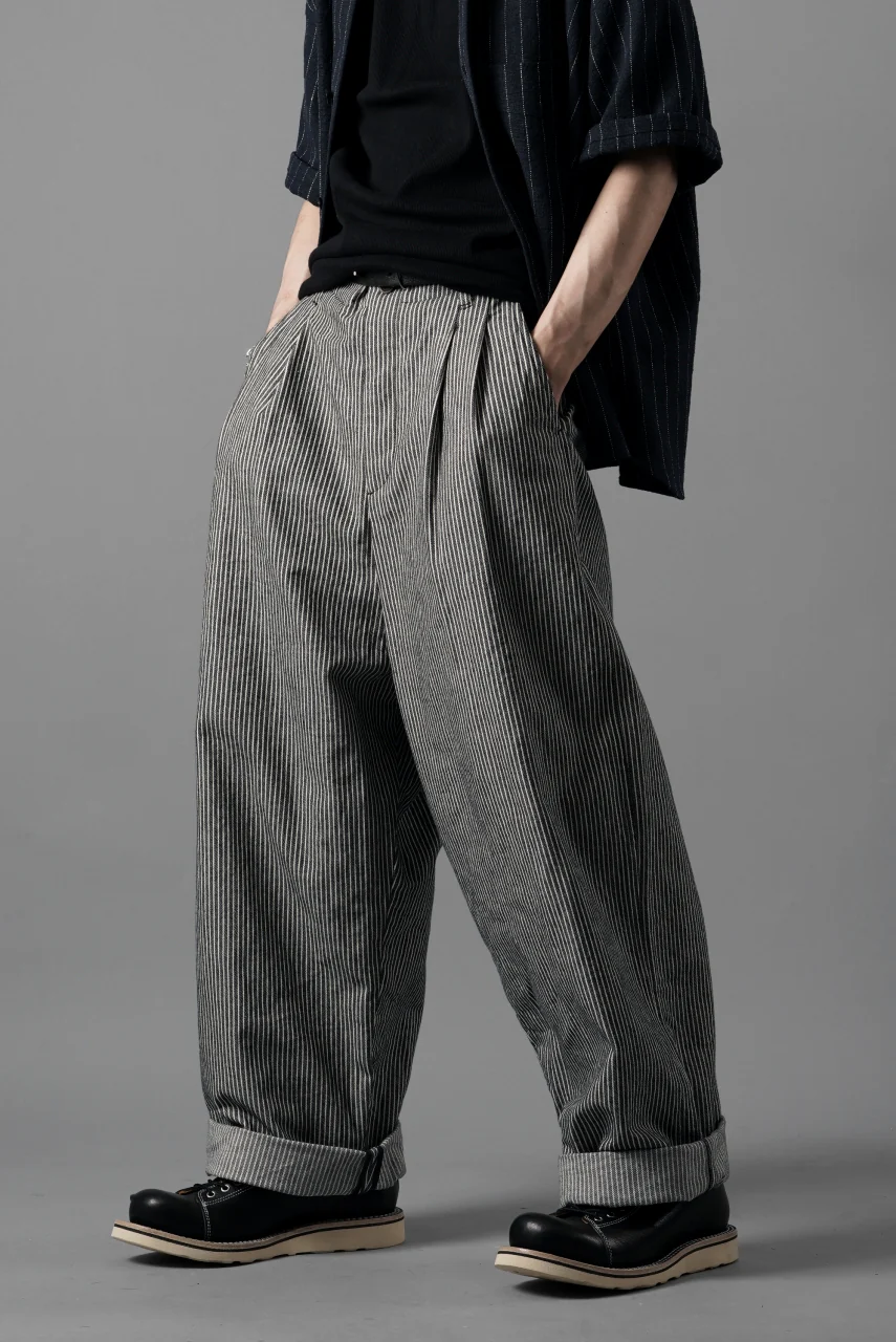 N/07 2TUCKS WIDE TAPERED TROUSERS / SELVEDGE HICKORY STRIPES DENIM (ONE WASHED) (BLACK x WHITE) - Image 21