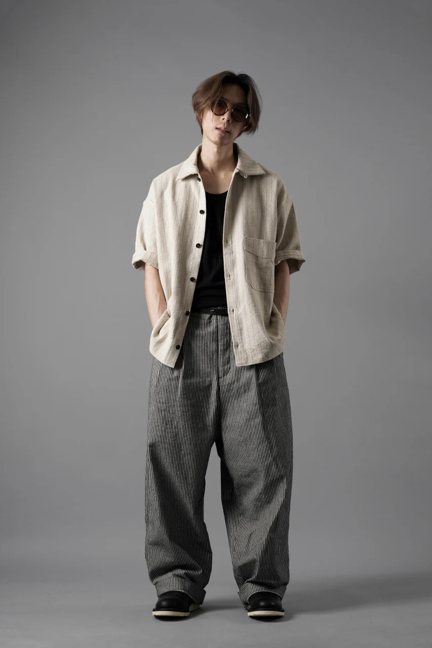 N/07 2TUCKS WIDE TAPERED TROUSERS / SELVEDGE HICKORY STRIPES DENIM (ONE WASHED) (BLACK x WHITE) - Image 24