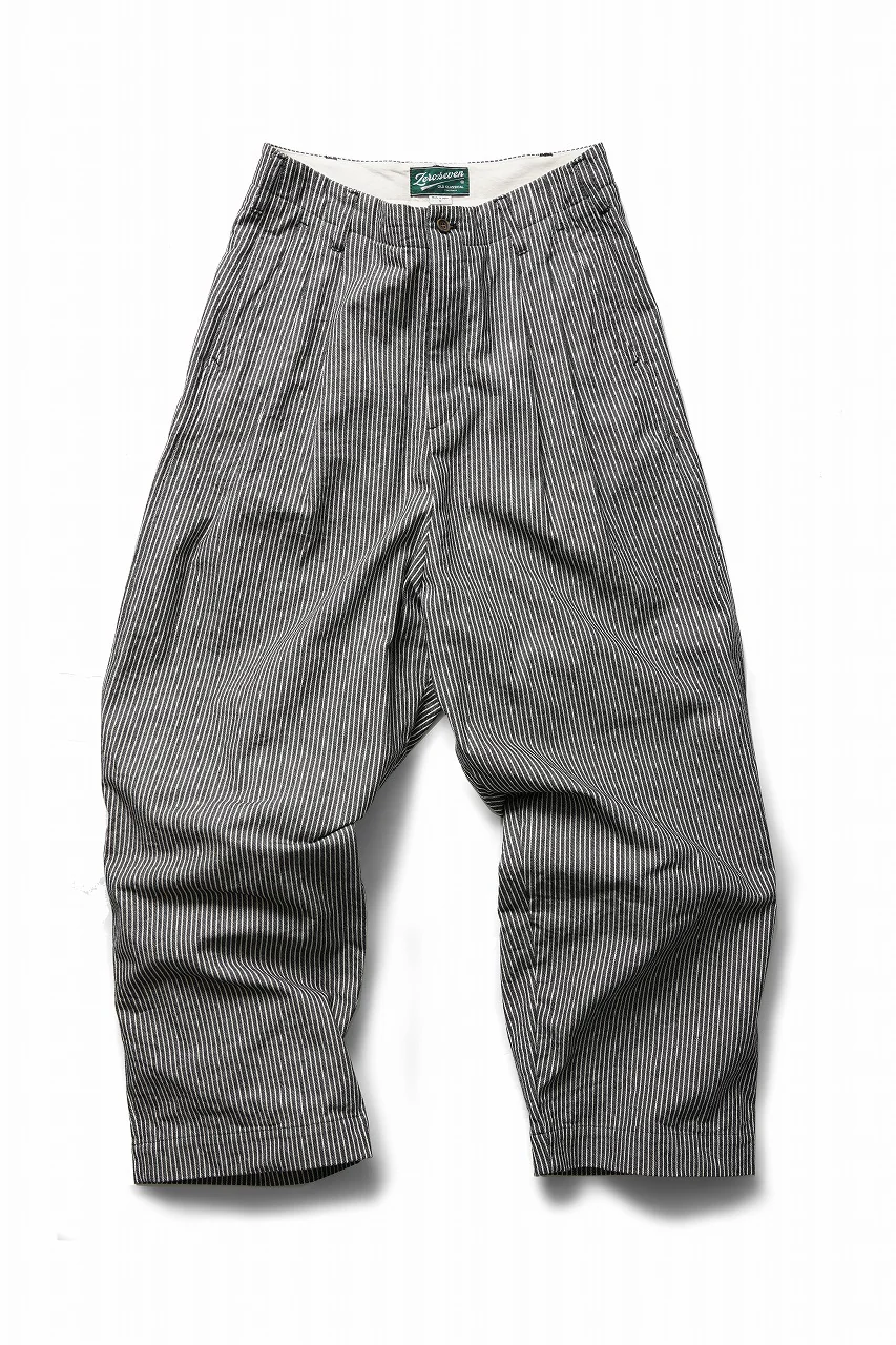 N/07 2TUCKS WIDE TAPERED TROUSERS / SELVEDGE HICKORY STRIPES DENIM (ONE WASHED) (BLACK x WHITE) - Image 4