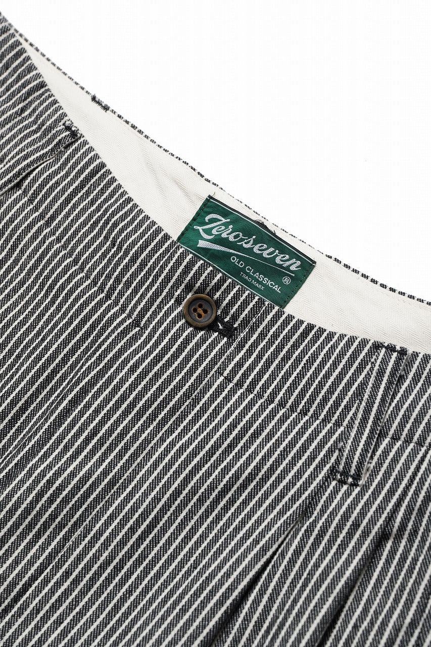 N/07 2TUCKS WIDE TAPERED TROUSERS / SELVEDGE HICKORY STRIPES DENIM (ONE WASHED) (BLACK x WHITE) - Image 9