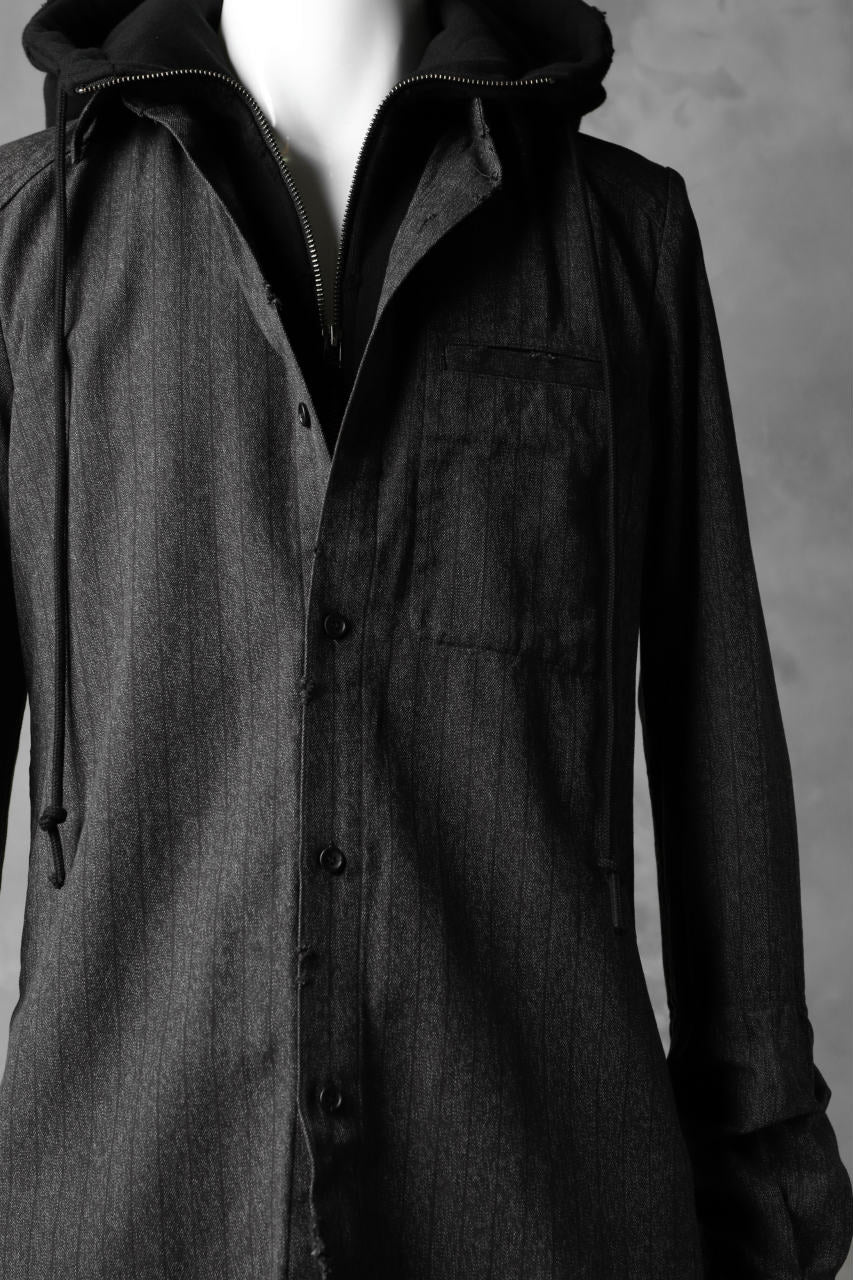 N/07 exclusive Combined Shirt-Jacket [ Stripe Denim×Fleecy Cotton ] (BLACK STRIPE x BLACK) - Image 20