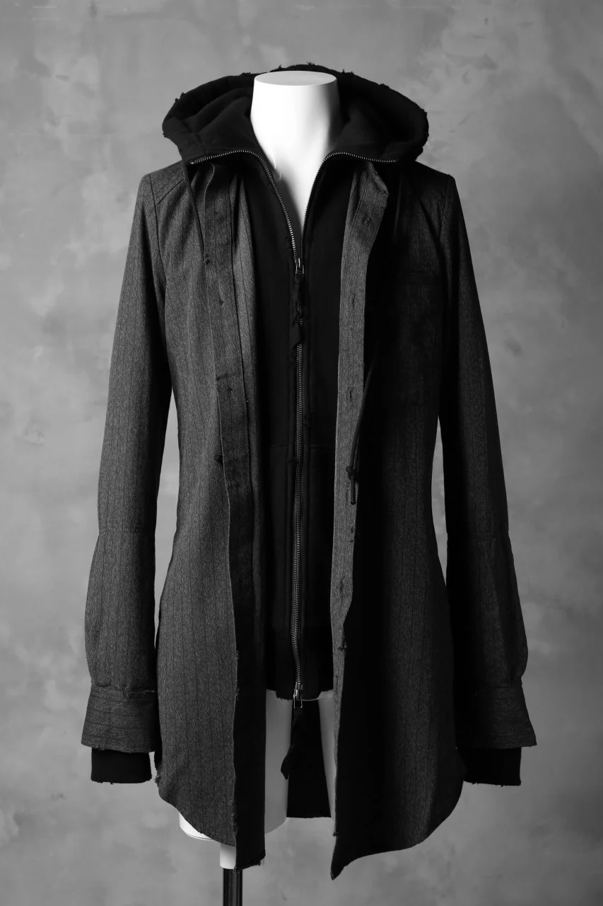 N/07 exclusive Combined Shirt-Jacket [ Stripe Denim×Fleecy Cotton ] (BLACK STRIPE x BLACK) - Image 3