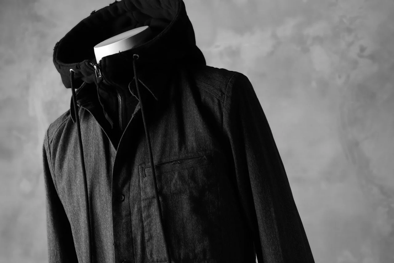 N/07 exclusive Combined Shirt-Jacket [ Stripe Denim×Fleecy Cotton ] (BLACK STRIPE x BLACK) - Image 32