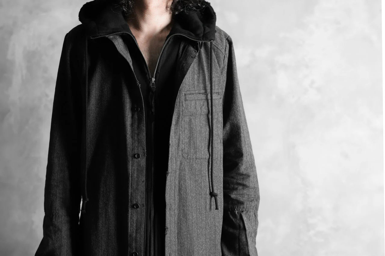 N/07 exclusive Combined Shirt-Jacket [ Stripe Denim×Fleecy Cotton ] (BLACK STRIPE x BLACK) - Image 44