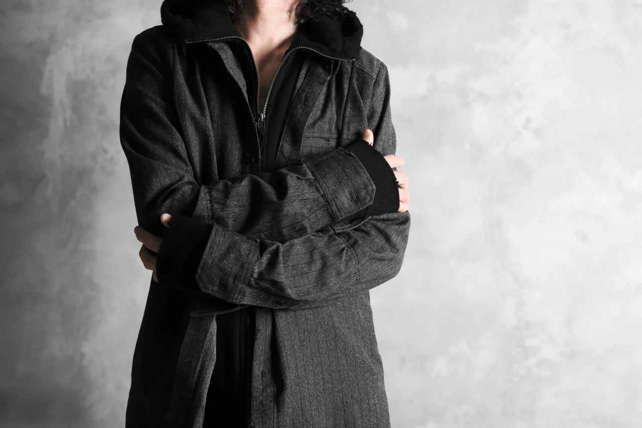 N/07 exclusive Combined Shirt-Jacket [ Stripe Denim×Fleecy Cotton ] (BLACK STRIPE x BLACK) - Image 45