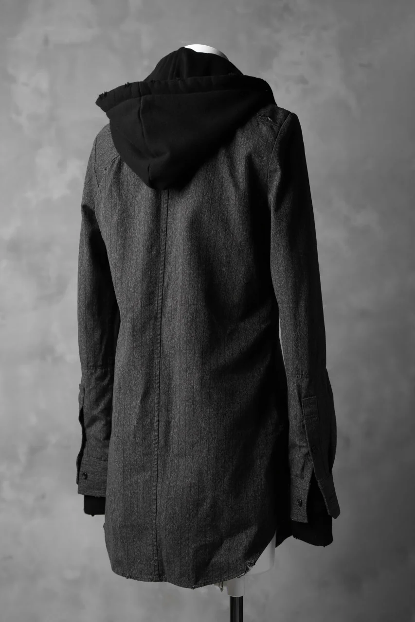 N/07 exclusive Combined Shirt-Jacket [ Stripe Denim×Fleecy Cotton ] (BLACK STRIPE x BLACK) - Image 8