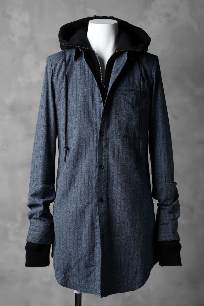 N/07 exclusive Combined Shirt-Jacket [ Stripe Denim×Fleecy Cotton ] (INDIGO STRIPE x BLACK)