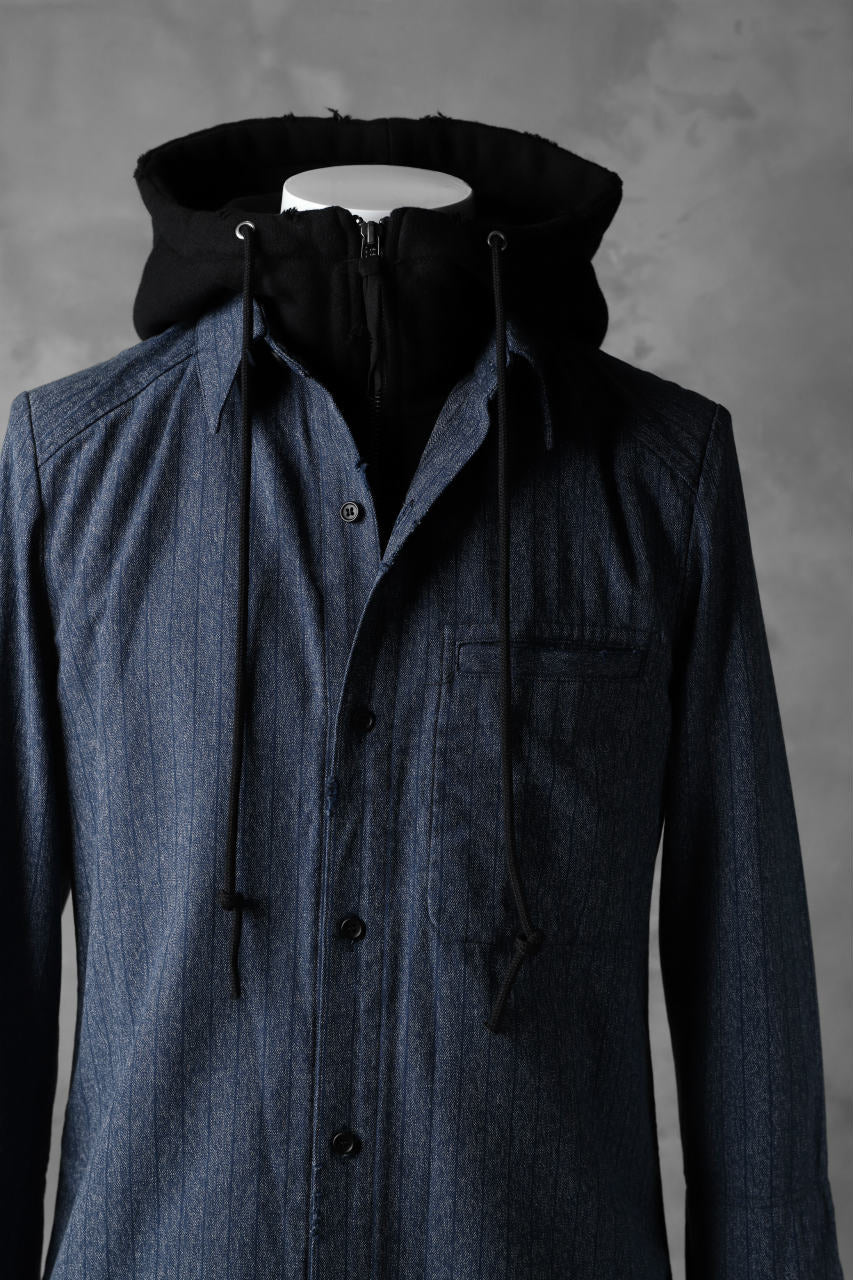 N/07 exclusive Combined Shirt-Jacket [ Stripe Denim×Fleecy Cotton ] (INDIGO STRIPE x BLACK) - Image 10
