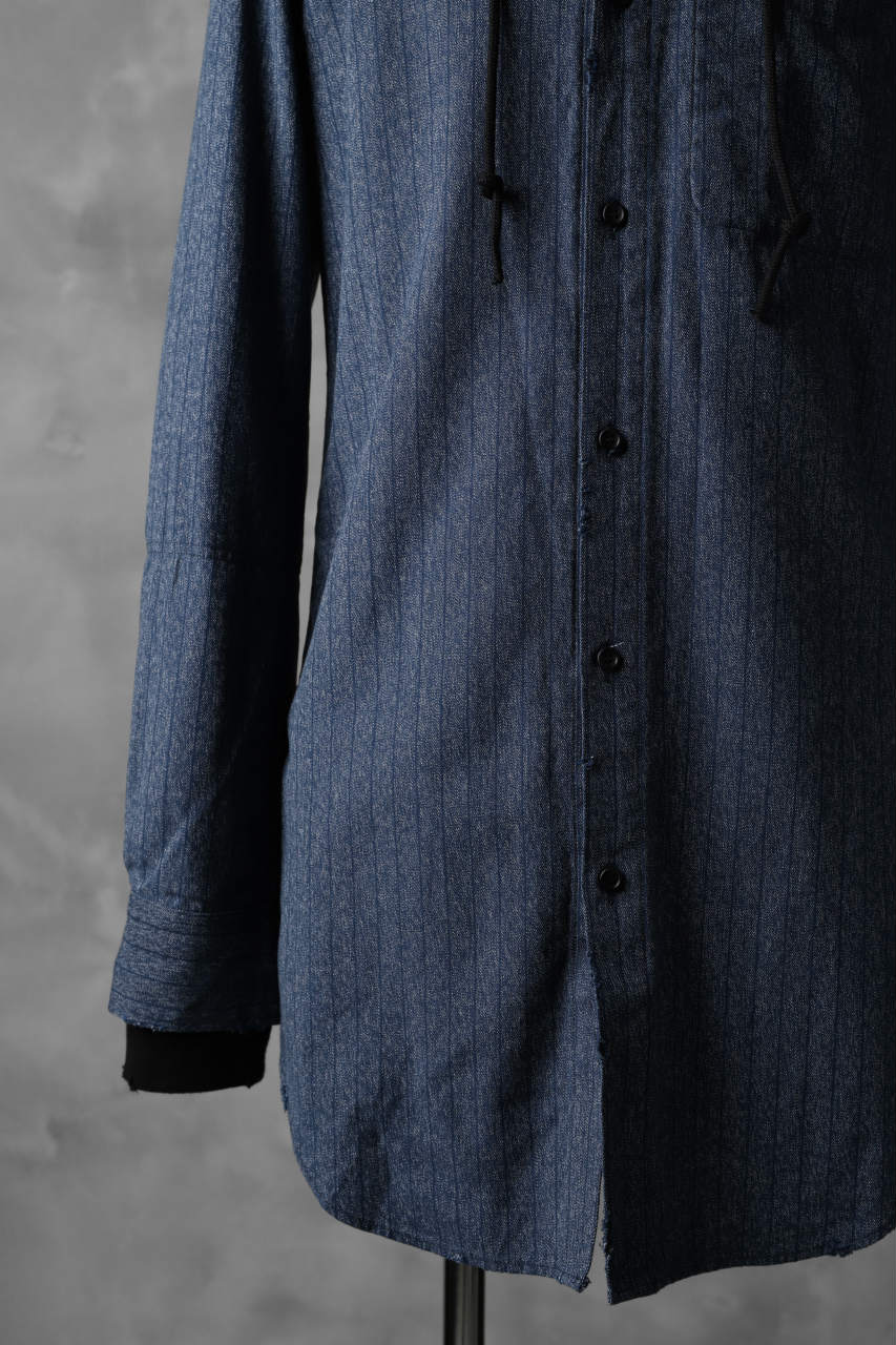 N/07 exclusive Combined Shirt-Jacket [ Stripe Denim×Fleecy Cotton ] (INDIGO STRIPE x BLACK) - Image 11