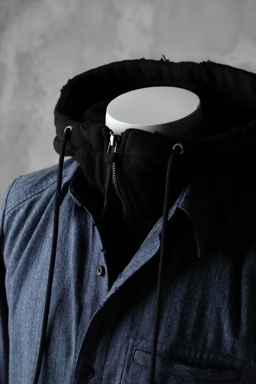 N/07 exclusive Combined Shirt-Jacket [ Stripe Denim×Fleecy Cotton ] (INDIGO STRIPE x BLACK) - Image 12